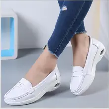 Осень-зима Женская Белая обувь медсестры женская обувь на платформе мягкая удобная воздушной подушке Повседневная Натуральная кожа противоскользящие обувь