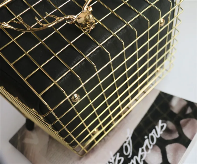 Новая высококачественная модная индивидуальная металлическая корзина Стильная черная женская сумка из искусственной кожи вечерние сумки в стиле панк Женская сумочка
