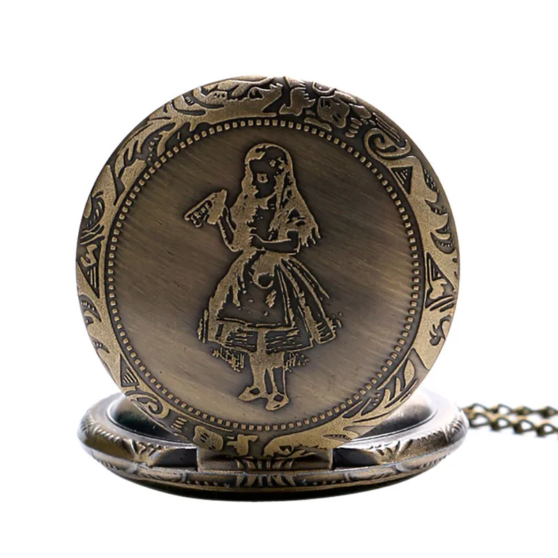 Alice in Wonderland Rabbit Pocket Watch Flower Fashion Full Hunter Gift Women Modern Hot Retro Necklace 4