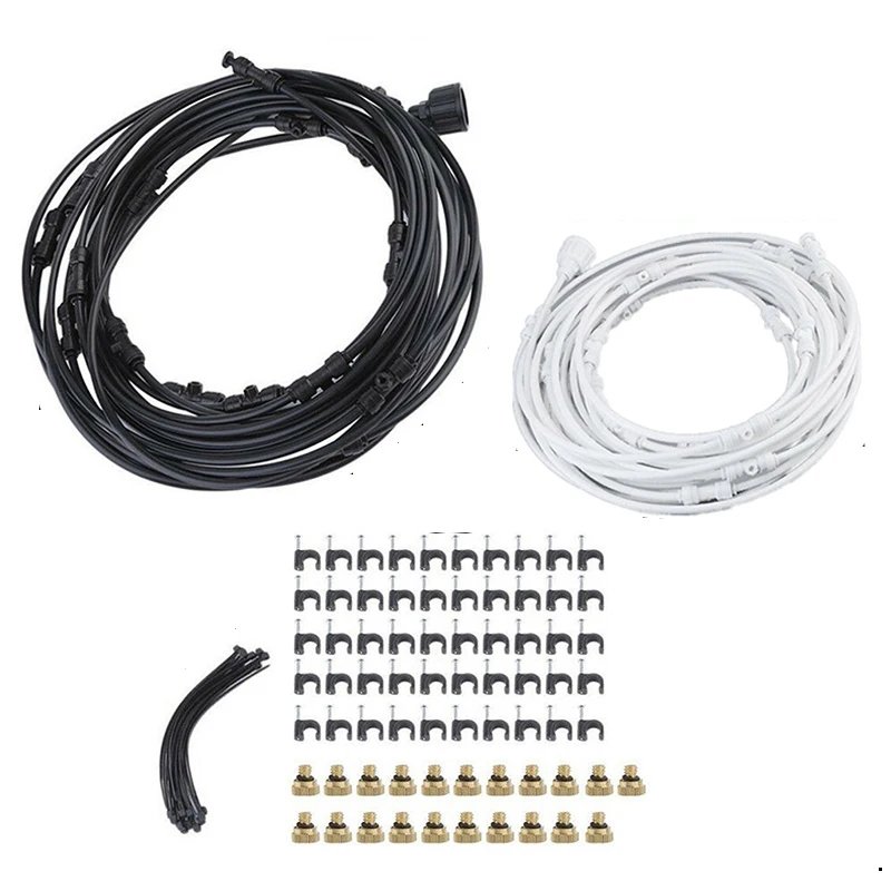 

30ft Water Misting Cooling System Kit Outdoor Garden Irrigation Plants Spray Hose Watering Nozzles Sprayers
