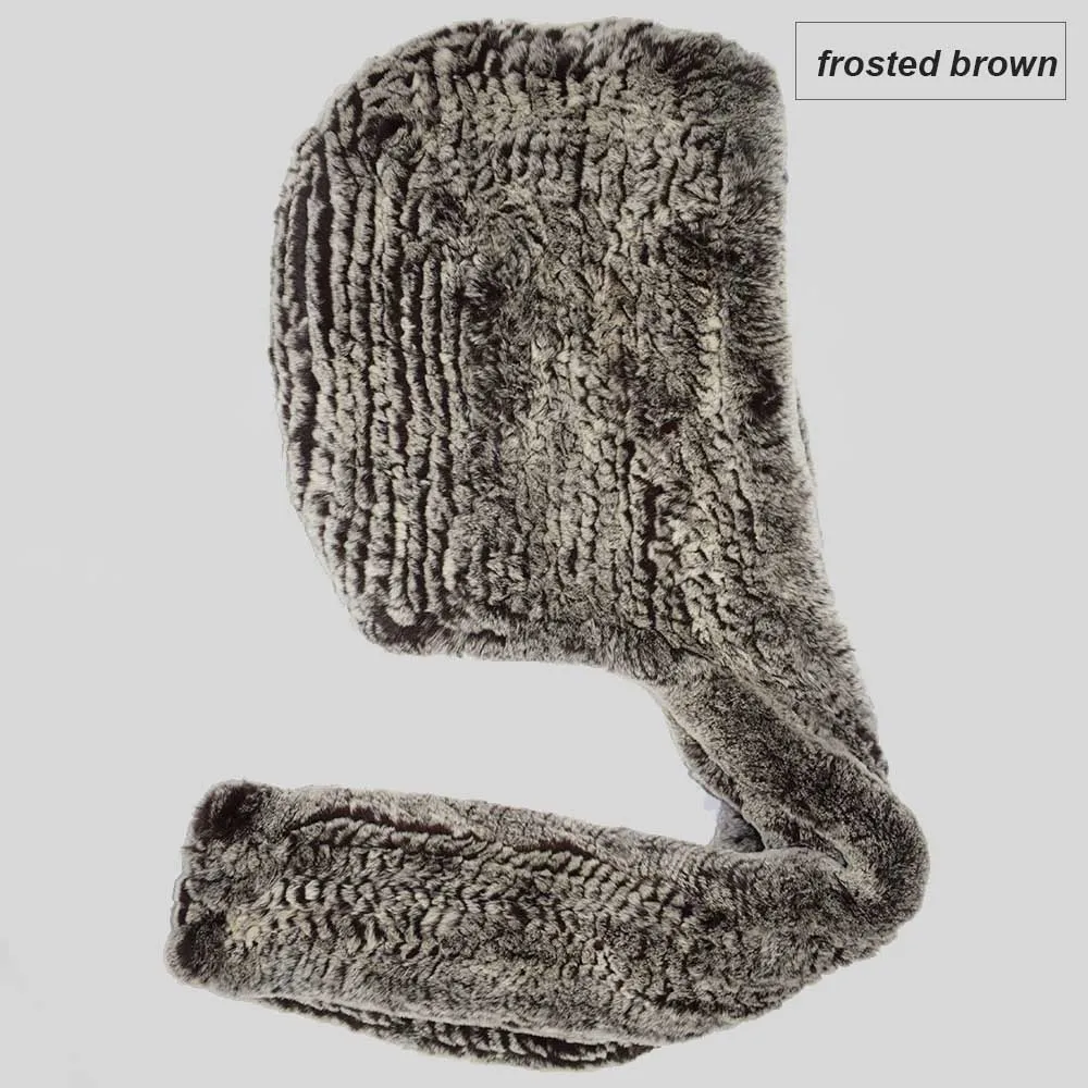 knit rex fur scarf frosted brown