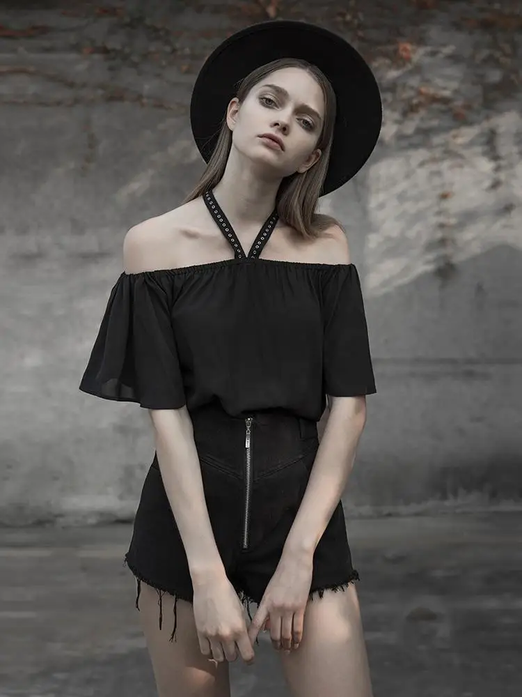 

Punk Rave Women's Romantic Goth Halter Off Shoulder Tops PT378TD
