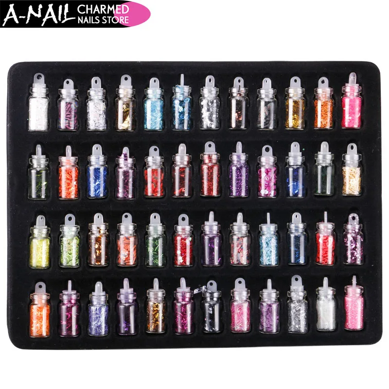 NEW 48 Bottles/Set Arcylic Nail Glitter Set Dust Powder for Nail Art Tip Decoration Rhinestone Manicure Nail Art decorations mermaid effect glitter nail art tip decoration magic glimmer powder dust