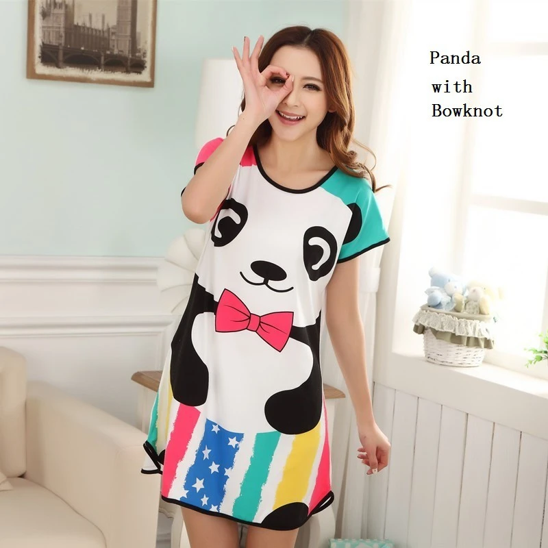 3 Ready Stock Women Pajamas Sleepwear Night Shirt Nightgown Sleep Dress Milk Silk Cartoon Short Sleeve Sleepshirts Home Clothes