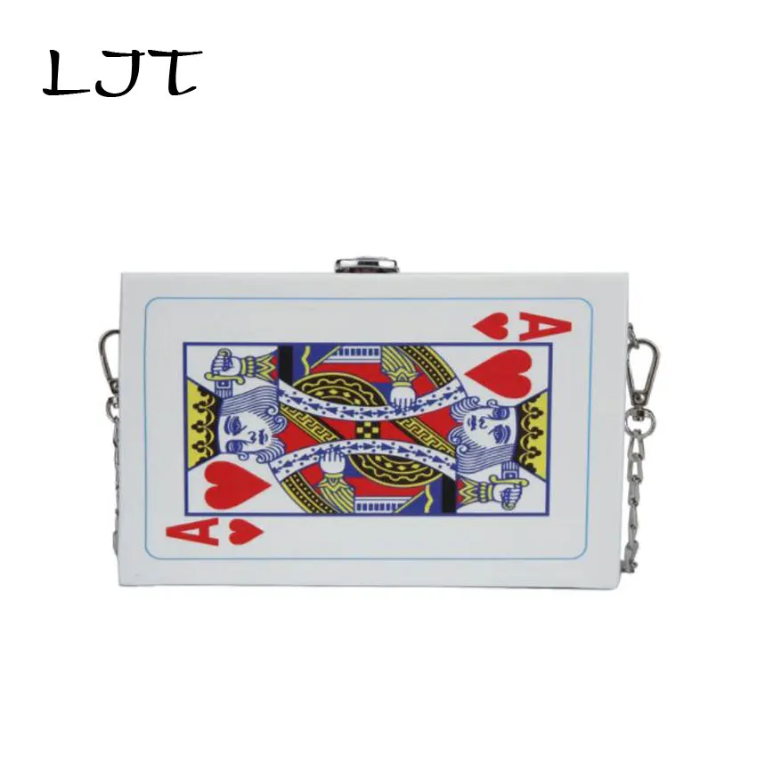 

LJT Poker Chain Box Bag 2019 Summer New Fashion Print Hip Hop Personality Joker Shoulder Messenger Bag Mini Square Mobile Phone