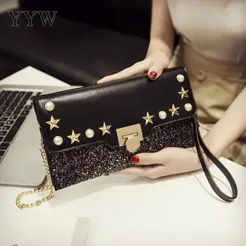 

Clutch Bags 2019 New Arrive Women Wallet Leather Envelope Women'S Sequin Shoulder Bag Small Handbag Female Fashion Mini Rivet