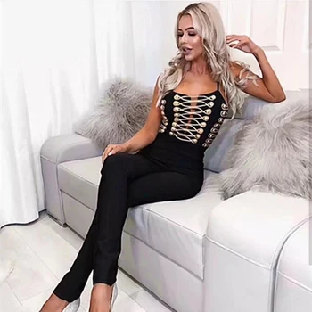 

Top Quality New Fashion Jumpsuits Sexy HL Bandage Bodycon Jumpsuits Button Celebrity Fashion Jumpsuits