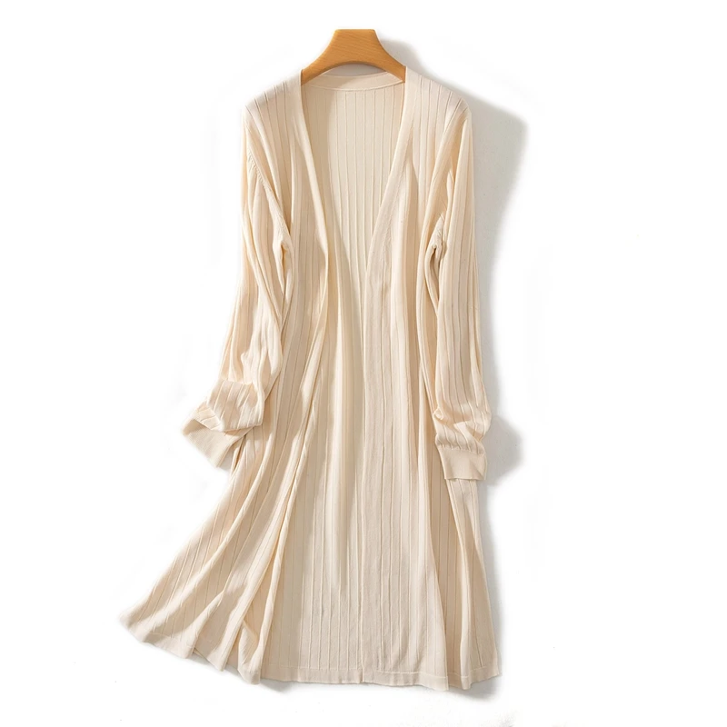

2018 Summer Women Midi Long Cardigan Casual Striped Loose Thin Silk Knitted Cardigans Female Sweater Coat Jacket Sun Protection