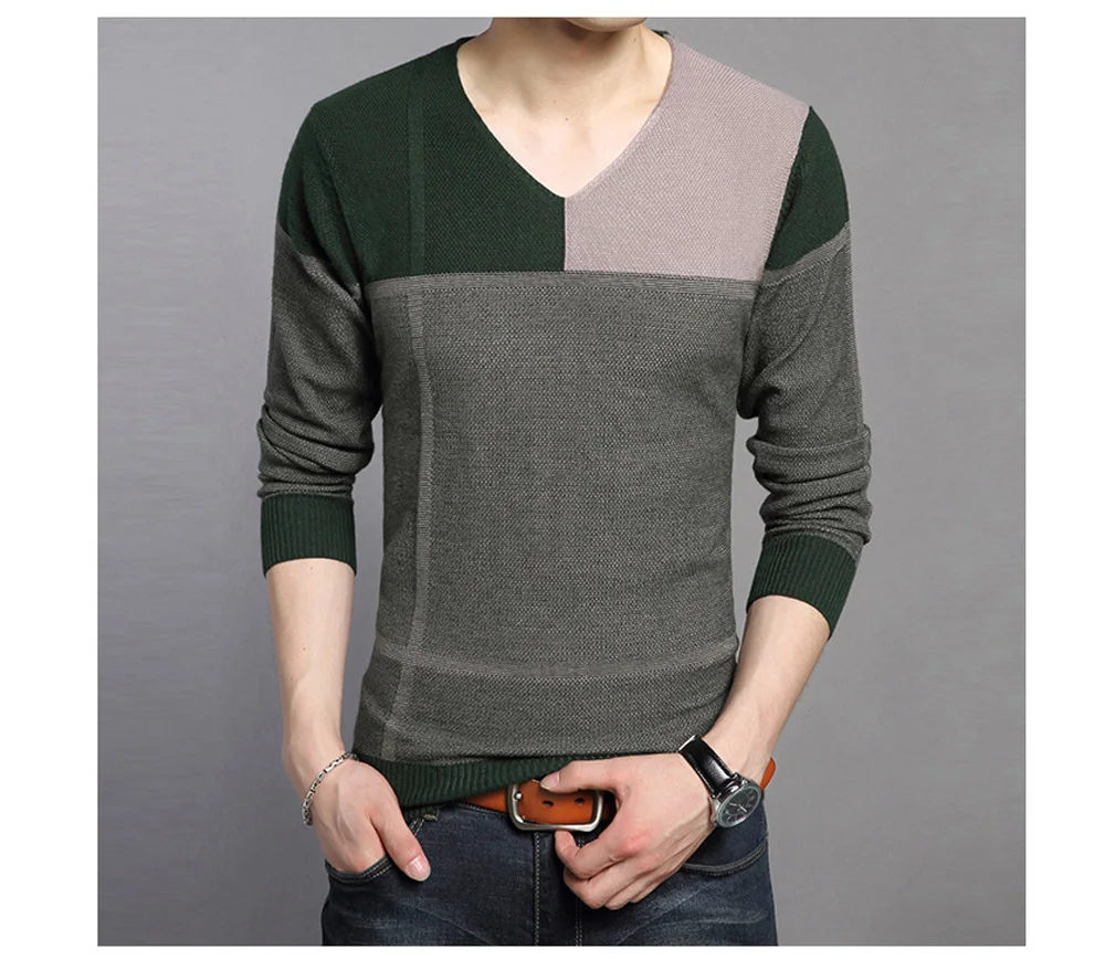 DIMUSI Autumn Mens Pullover Sweater Men Fashion Striped V-Neck Wool Pullover Sweater Men's Slim Knitted Pull Sweaters Clothing