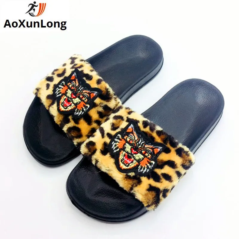 

AoXunLong Brands Fur Slippers Women Home Slippers Fur Sliders Fur Flip Flops Tongs Femme ete Pantoufle Femme Peluche Hot 36-41
