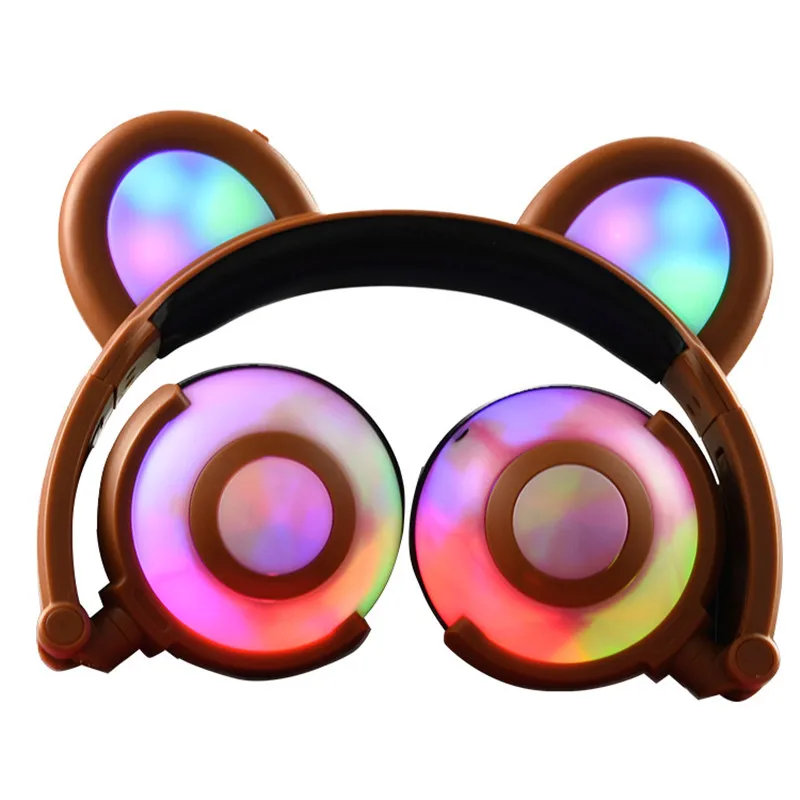 

Cute Bear Wired Girl Flashing Glowin Foldable Headphone Stereo Headset Headband with LED Headphone for Phone Birthday Gifts