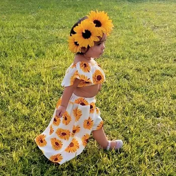 

Newborn Baby Girl Clothes Set Cotton Baby Girls Off Shoulder Sunflower Print Tops+Skirt Pantskirt Outfits Set F506