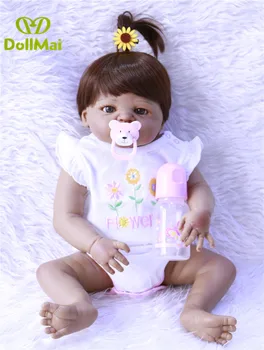 

57cm 22inch Full Silicone Reborn Baby Doll black skin ethnic menina bathe bebe Toy Lifelike princess kids birthday gifts toys