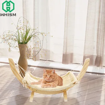 

WHISM Wood Handmade Cat Hammock Soft Cradle Swing Dog Bed Puppy Rest Blanket Small Pet Bed Cat Toy Sleeping Hammock Pet Product