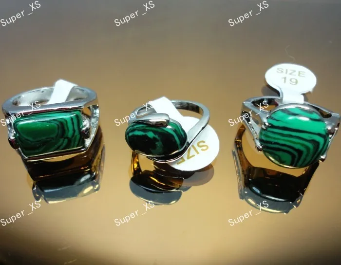 15 шт цельные ювелирные изделия оптом много микс зеленый малахитовый камень посеребренное кольцо для женщин и мужчин модное ювелирное изделие LR524