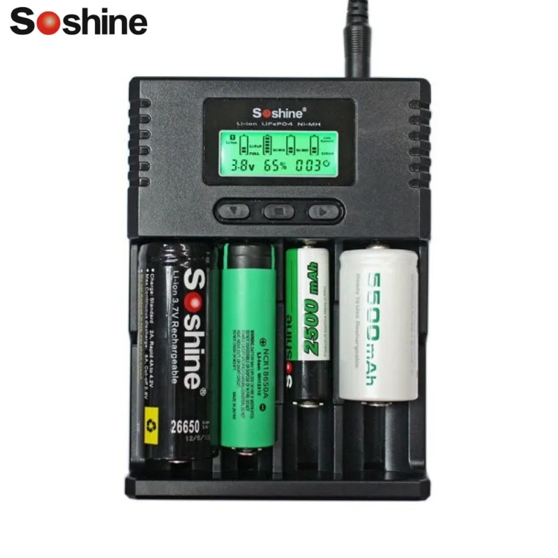 Soshine H4 Intelligente Ladegerat Digicharger ЖК дисплей Mit Auto Kabel Fur Li Ion AA AAA 18650 14500 16340 26650|Зарядные