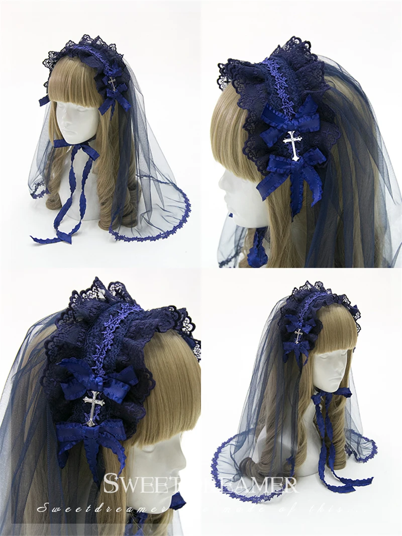 Готическая Кружевная повязка на голову с крестиком, заколка на голову с бантом, винтажная вуаль с цветочным принтом, аксессуары для косплея, головной убор Лолиты, доступно четыре цвета