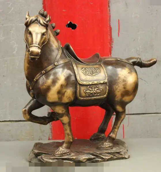 

S03031 23" Chinese FengShui Pure Bronze Success Zodiac Year War Horse Sculpture Statue B0403