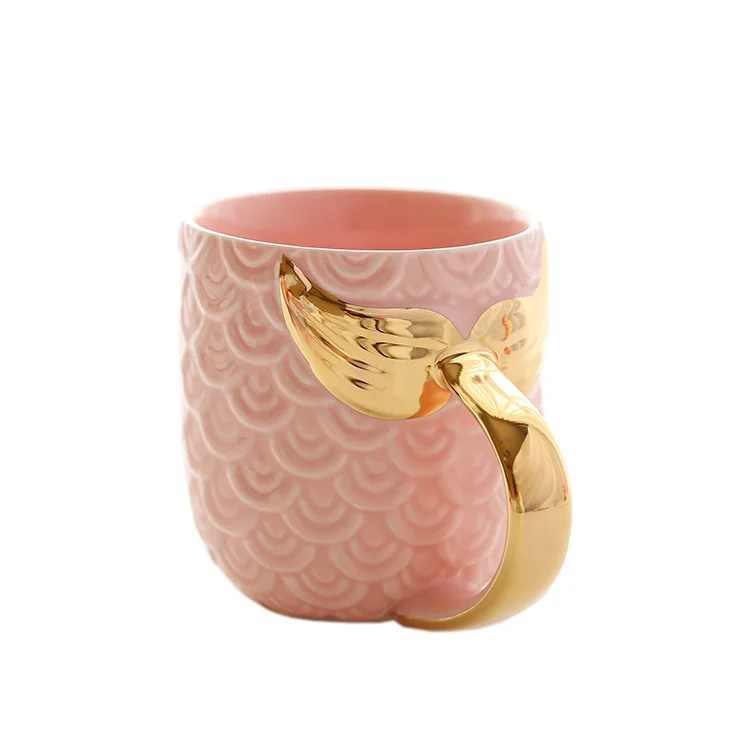 Красивая розовая аквамариновая кофейная кружка Русалка золотая ручка в виде рыбьего хвоста кофе чай молоко чашка морская горничная лучший стакан подарок для любимой девушки - Цвет: Mermaid Tail Cup