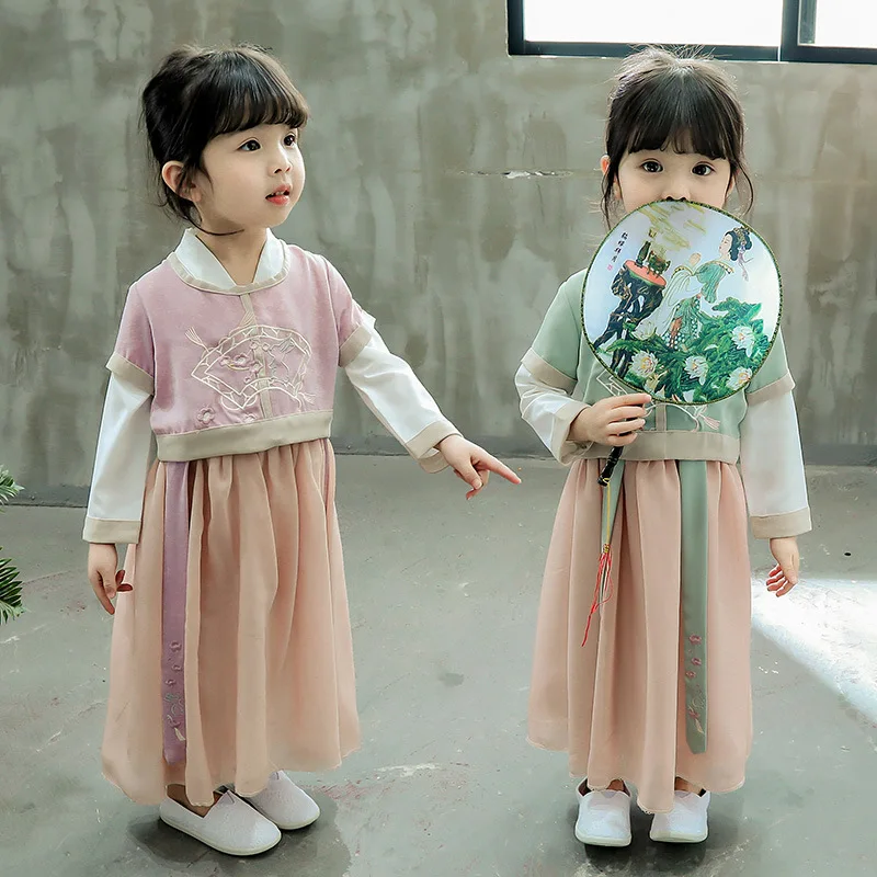 

2019 Vestido Infantil Hanfu Children Chinese Wind Spring Of Princess Dress Style Restoring Ancient Ways Girl Western Costume Ru