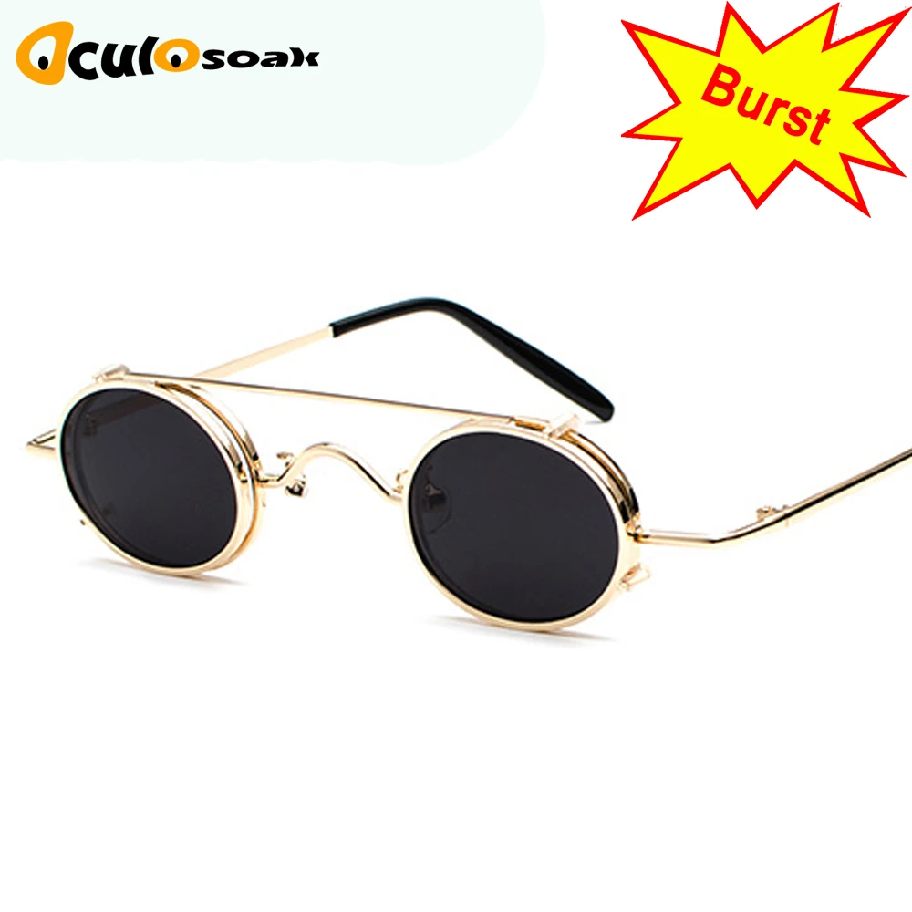 Small Round Steampunk Sunglasses Men Women Retro Metal Clip on Steam Punk Sun Glasses for Male Vintage Gothic Goggles