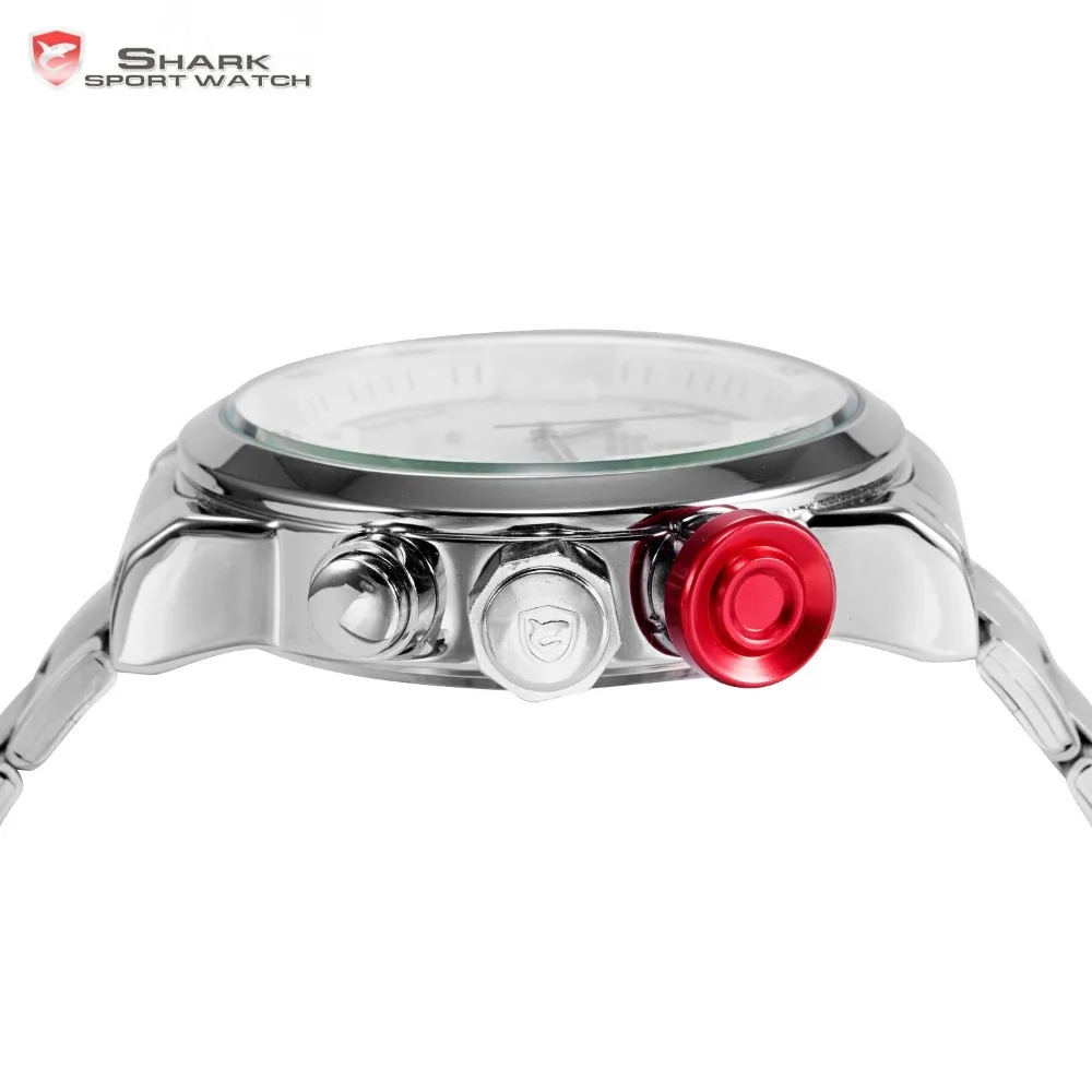 Gulper SHARK Sport Watch Stainless Full Steel Silver Japan Movement Dual Time Date Alarm Quartz Mens Digital Wristwatch / SH104