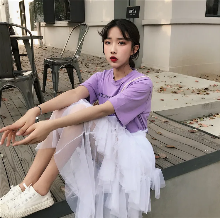 Женские юбки в стиле панк Kawaii Ulzzang бальное платье с высокой талией длинная юбка