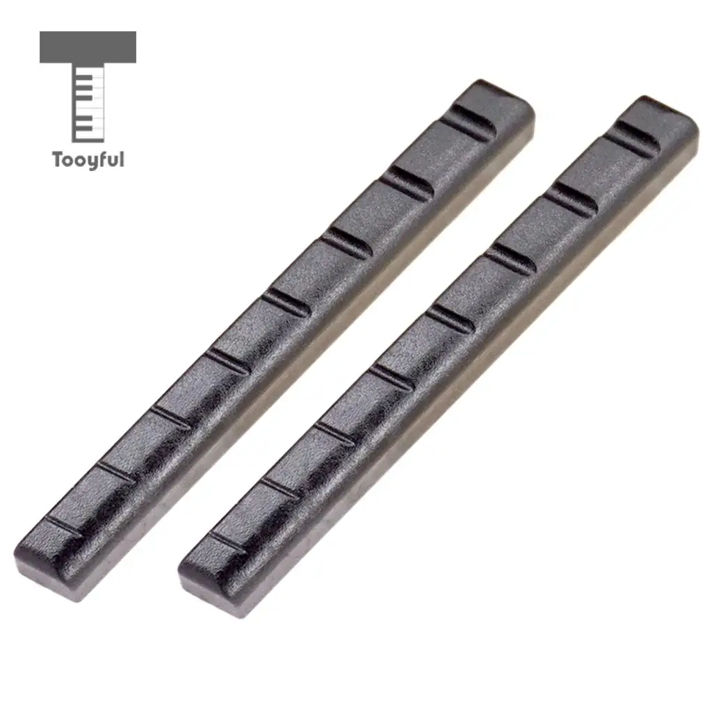 Tooyful Set of 2 Black Plastic Slotted Nut Saddle for 8 String Guitar Ukulele Musical Instrument Parts