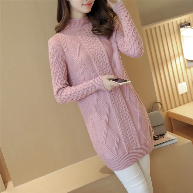 Nice Women Slim medium long Turtleneck Sweater Thickening Dress ...