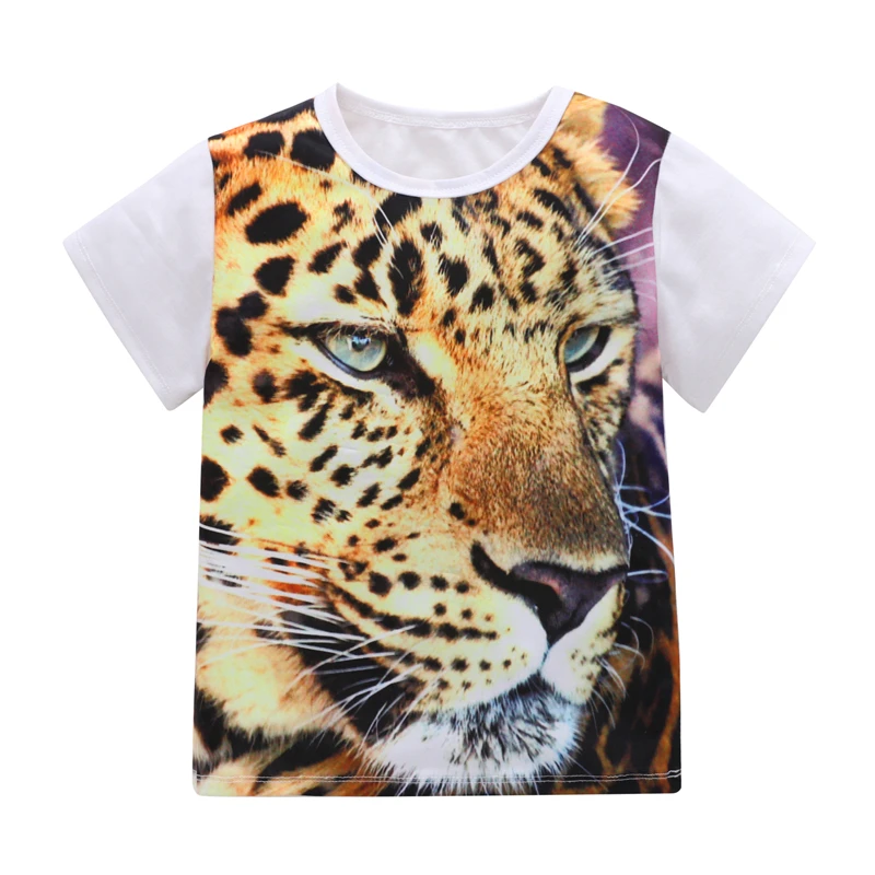 Повседневная Детская футболка с короткими рукавами с принтом тигра и животных для мальчиков и девочек топы, одежда мягкая хлопковая одежда с круглым вырезом для маленьких детей