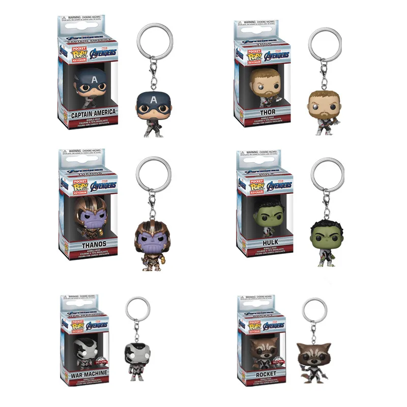 

Funko Pop Avengers4 Endgame Captain America Keychain Pocket Pop Action Figure Thor Thanos Key Rings Funny Toys Key Chain Gift