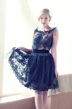 2015 neueste Kleid Designs Kurzen Spitze Abendkleid A-linie O-ansatz Sleeveless Formales Partei-kleider China