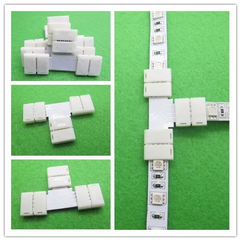 

4 Pin Led Connector T Shape 4 Plug Connectors For 10mm 5050 RGB Led Strip Connector PCB Board No Soldering 5 PCS /LOT