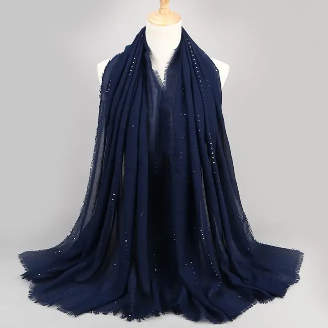 

Plain Color Sequins Scarf And Shawl Popular Muslim Women's Hijab Stripe Shimmer Female Headband Lightweight Islamic Headscarf