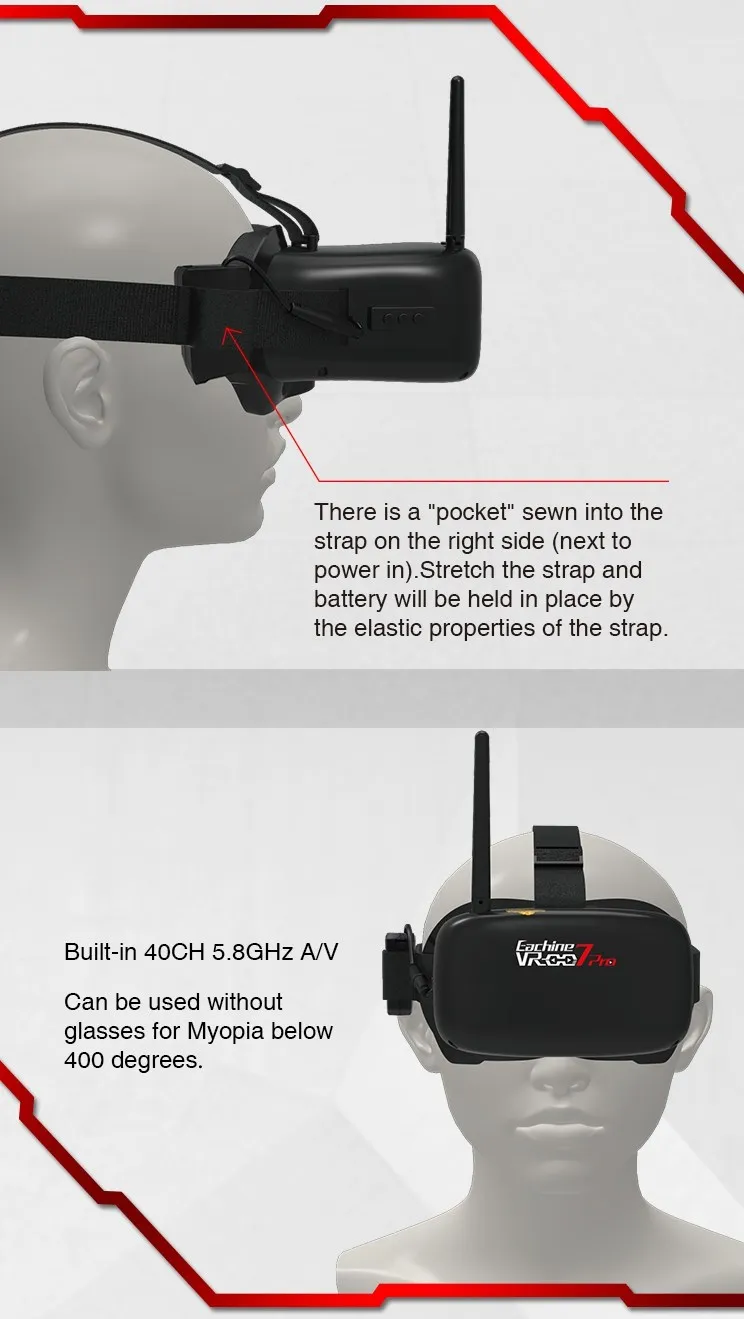 EACHINE VR-007 Pro 5.8G 40CH FPV Goggles 4.3 Inch Video Headset Glasses with 3.7V 1600mAh Battery 