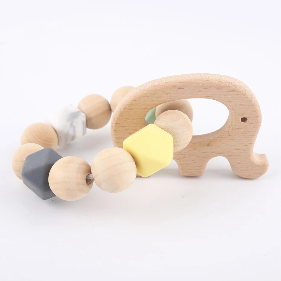 

1PC Baby Nursing Accessories Original Wooden Teether Baby Bracelet Wooden Teether Elephant Nursing Rattles Baby Toys Teether