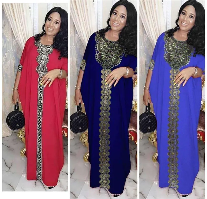 

African Dresses For Women Africa Clothing AFrican Design Bazin Chiffon Long Stick Diamond SLeeve Dashiki Dress Lady