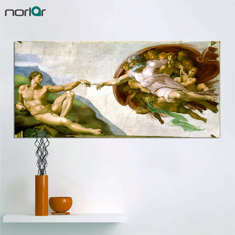 

Canvas Art Print Creation of Adam Fresco Painting By Michelangelo World Famous Painting Canvas Wall Picture Wall Art Poster