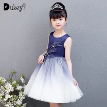 Темно-синее платье принцессы элегантное вечернее бальное платье-пачка для девочек праздничное платье с цветочным узором для девочек на свадьбу и день рождения