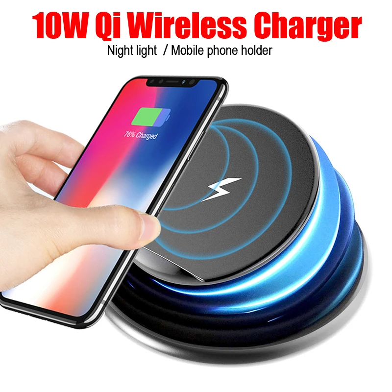 جديد تشى القياسية شاحن لاسلكي سريع 10 W مع ليلة الصغيرة ضوء حامل هاتف المحمول ل أبل شاحن Samsung لاسلكي