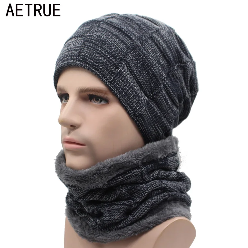 AETRUE зимние шапочка-шарф зимняя шапочки Мягкий Череп теплые мешковатая шапка маска Gorros зимние шапки для мужчин женщин вязаная шапка