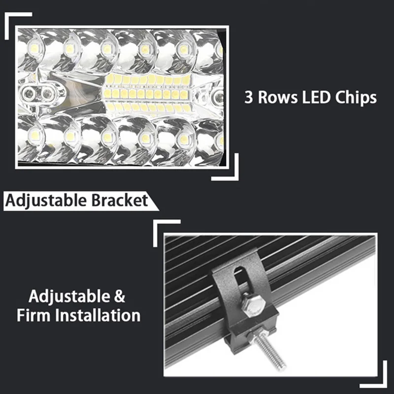 Светодиодный светильник бар 4, 7, 10, 12, 15, 18, 20 дюймов три ряда 4X4 внедорожный Автомобильный светодиодный рабочий светильник 60 Вт 120W 180W 240W 300W 360W 420W для внедорожник трактор