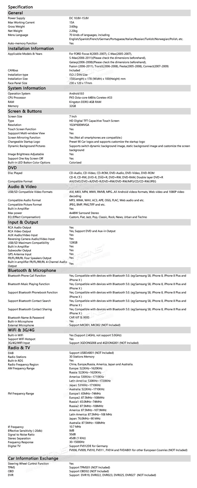 Sale 7" Android 8.0 Oreo OS Car DVD Multimedia Navigation GPS Radio for Ford Focus 2005-2007 & C-Max 2005-2007 & Connect 2007-2009 29