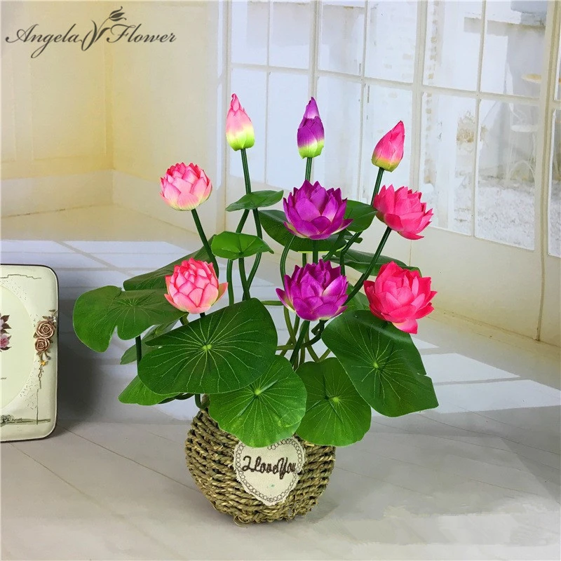 Artificial purple Waterlily Silk Lotus Plants 46cm Wedding Flower Decoration 