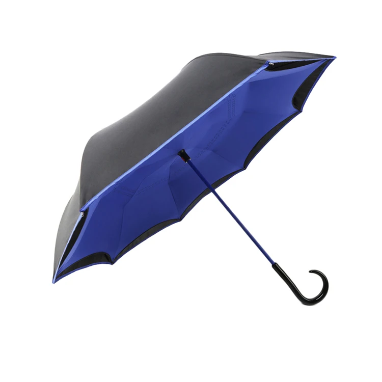 Ветрозащитный Двойной Слой обратного зонтик двойной слой внутри перевернутый вниз головой прямые зонтик стоит