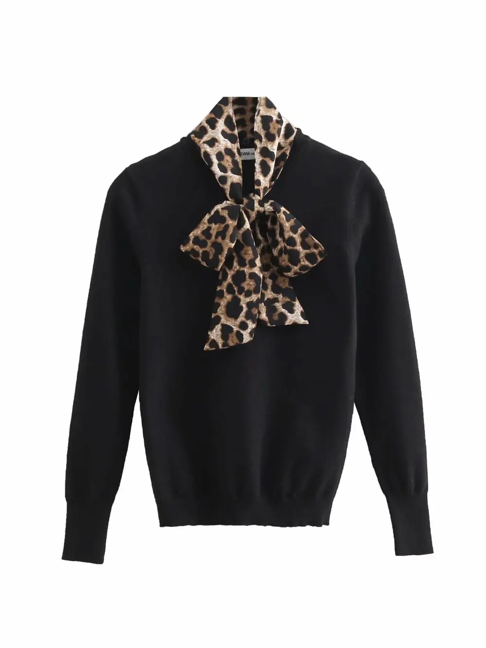 

2019 autumn Women Pullovers knitting leopard tie bow knitted pullovers patchwork Female Pullovers Kintted knitting Sweaters