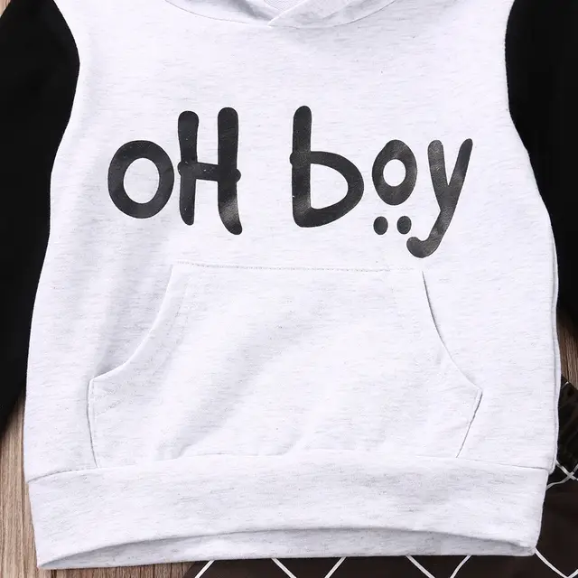 2pcs Toddler Kids Baby Boy Clothes Set OH Boy Hoodies Tops Casual Pants Plaid Clothing Boys Outfits 4