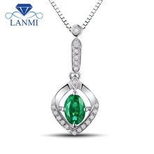 Овальный драгоценный камень 4x6 мм, хорошее качество, опт, изумруд, бриллиант, подвеска в твердой 18 К, белое золото, хорошее ювелирное изделие для подарка на день рождения WP054