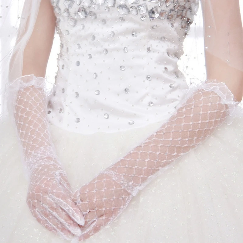 

Women Lace Bridal Long Gloves Elbow Length Full Finger Wedding Accessories White Beige Wedding Gloves for Bride