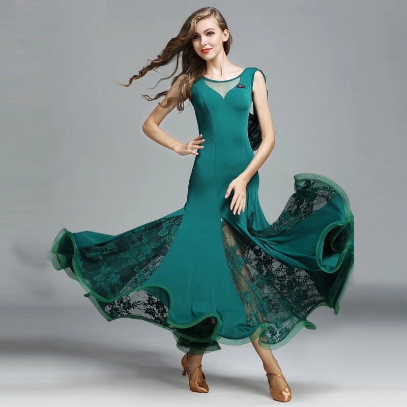 BFDMY Abiti da Ballo da Sala Ricamati per Donne Senza Maniche Completo da Ballo Tango Valzer Liscio Abito da Competizione Foxtrot Salsa Latina Moderna Tulle Gonna da Ballo Standard Nazionale